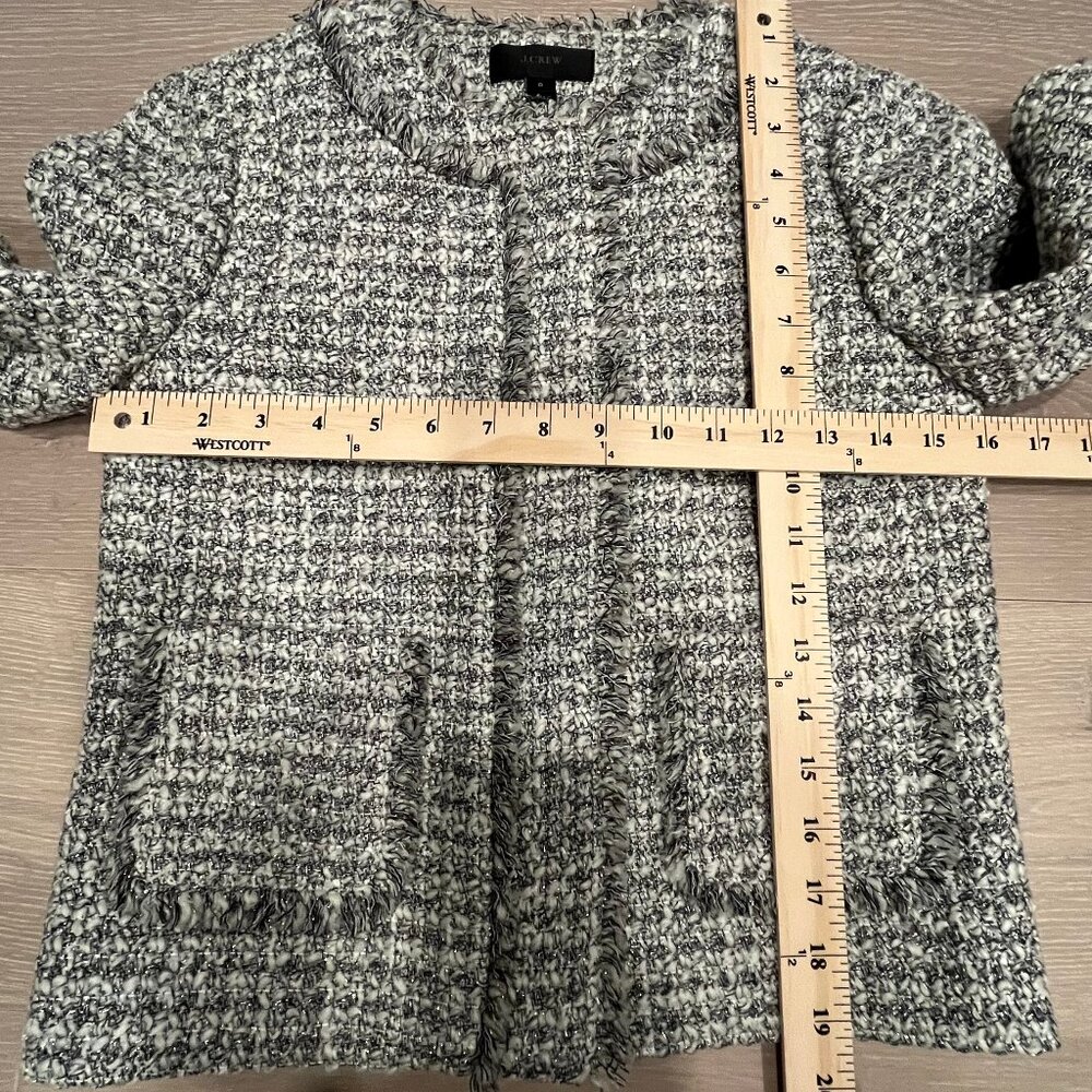 J. Crew Olympia Lady Jacket Metallic Tweed Fringe Trim Size 0 - Picture 11 of 13